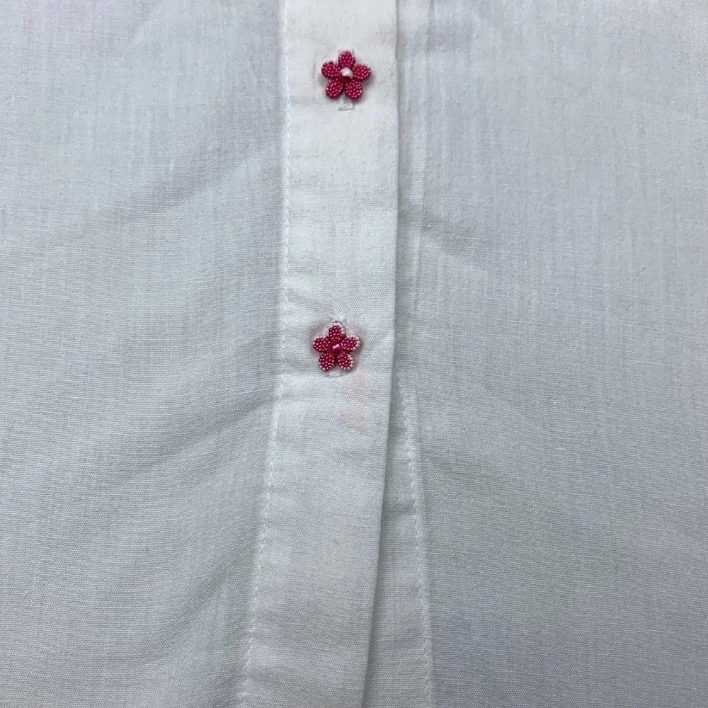 Vintage 90's Western Floral Button Up Short Sleeve Top Pink Purple White Small - Picture 2 of 8